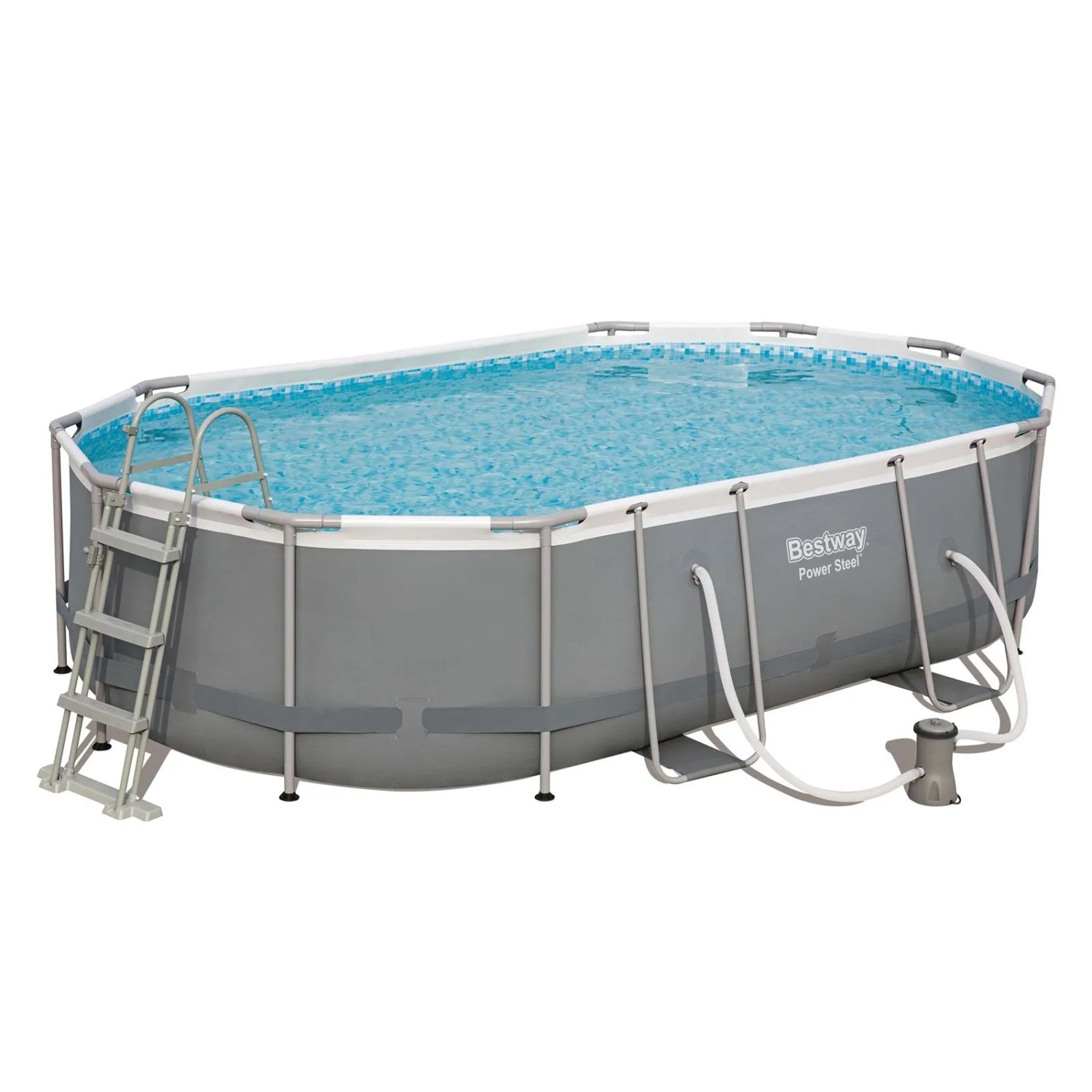 DELUKE Pool SWOM Oval Kunststoff Grau 107x305x305cm Komplett-Set Aufstellpool Gartenpool
