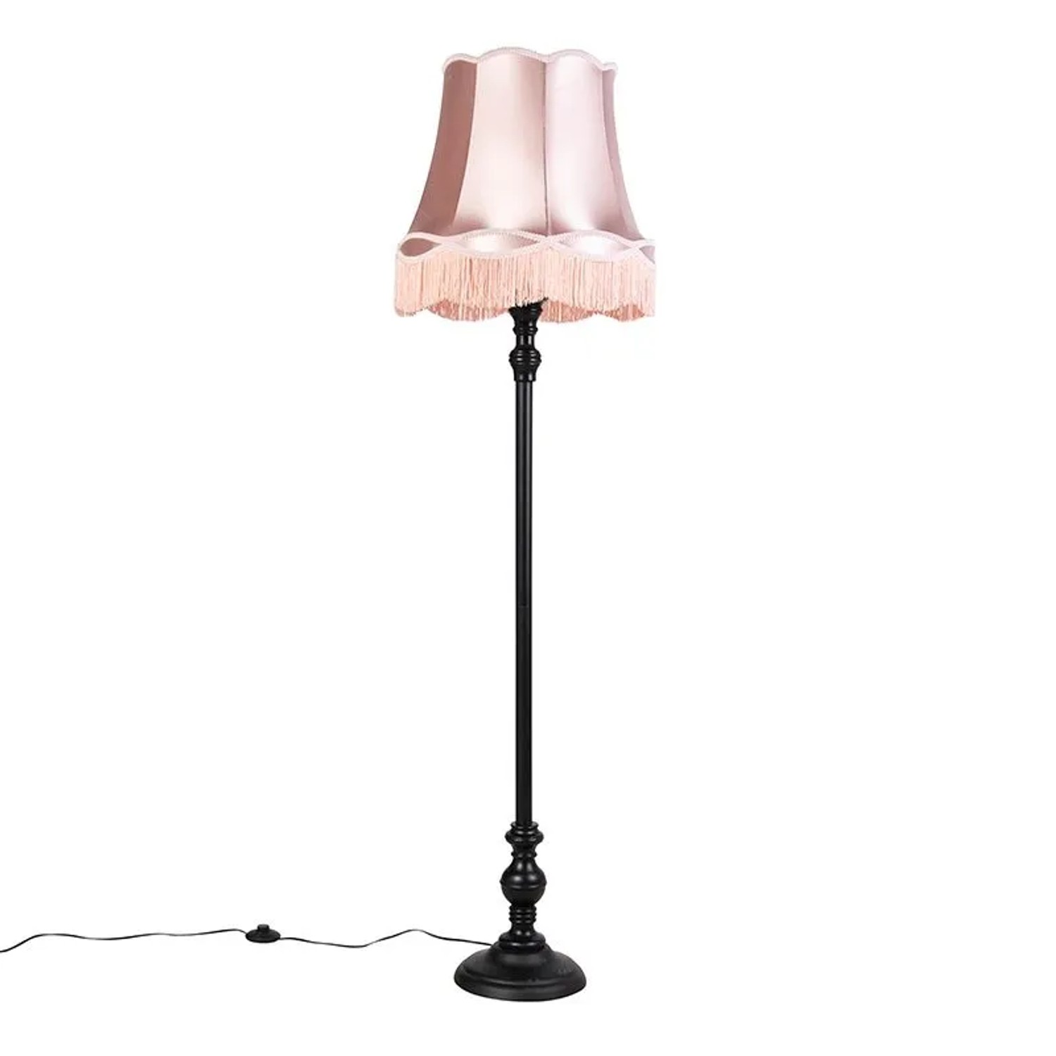 QAZQA Stehleuchte Schwarz mit Oma Schirm Pink Classico