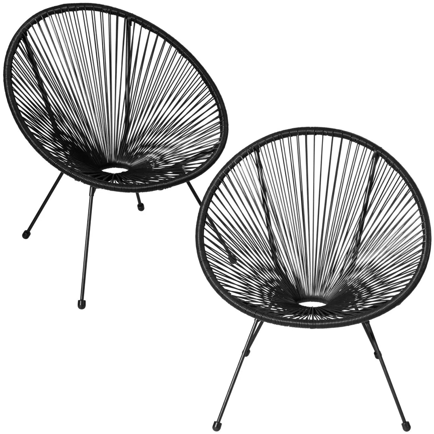 Tectake 2Er Set Gartenstuhl Santana Retro Design Im Acapulco Stil Mit Schnurbespannung  69 x 70 50 x 78 cm Schwarz