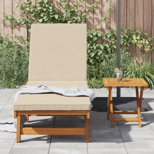 Beige vidaXL Sonnenliege mit Rädern und Kissen aus Akazienholz im Garten.