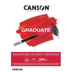 CANSON Graduate Öl- & Acrylmalpapier A3, naturweiß, leicht rau, mit Pinsel und Malmesser.