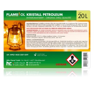 Kanister Flambiol Petroleum Heizöl, 20l. Brennstoff für Öfen und Lampen.