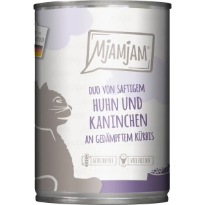 MjAMjAM Katzen-Nassfutter Duo Huhn & Kaninchen mit Kürbis, getreidefrei, 400g Dose.