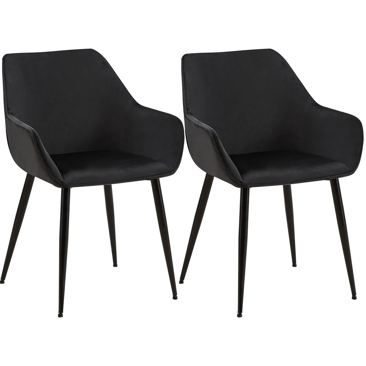 DELUKE 2er Set Esszimmerstuhl HORID Samt Schwarz 52x63x82cm Essstühle Esszimmerstühle Küchenstühle Wohnzimmerstühle