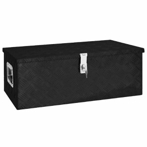 DELUKE Aluminiumbox Mit Deckel Abschließbar Alubox Deichselbox Alu Anhängerbox Werkzeugkiste Transportbox Metallkiste 80x39x30cm Schwarz