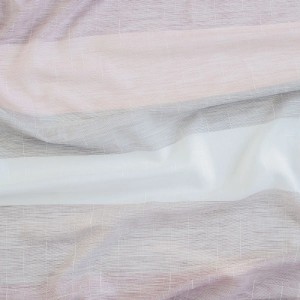 Transparenter, gestreifter Fenstervorhang Kadin Rose mit verdeckten Schlaufen in Rosa, Grau und Weiß.