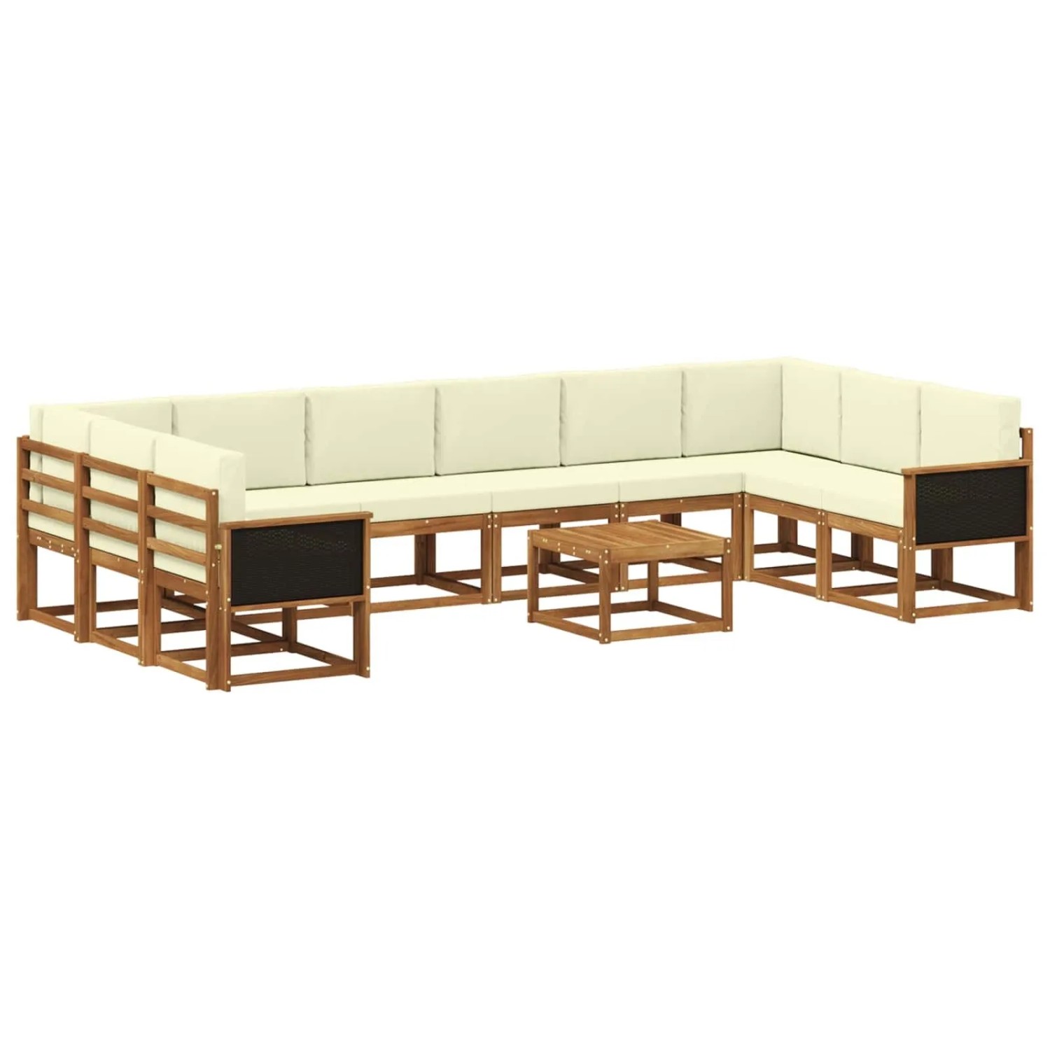 vidaXL Outdoor-Sofagarnitur 11 Stk Natur und Creme Massivholz Akazie 3385581