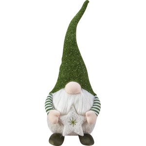 Sitzender Stoff-Weihnachtsmann in Grün-Weiß mit Stern, Weihnachtsdekoration.