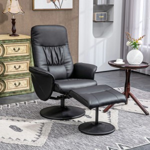 Schwarzer HOMCOM Relaxsessel mit Hocker, Liegefunktion, drehbar, aus Kunstleder. Komfortabler Loungesessel für Entspannung.