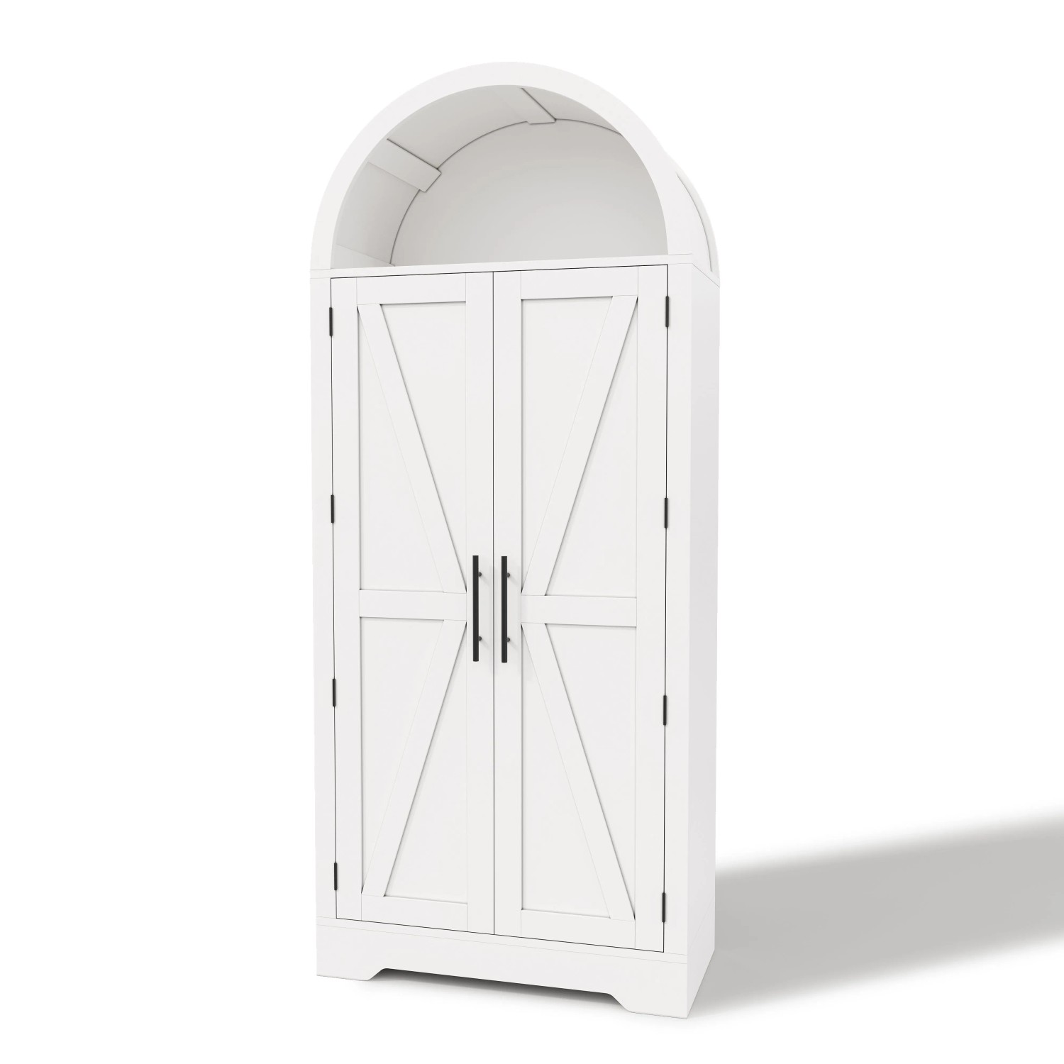 Merax Küchenschrank 170x70x35 cm Weiß Gewölbt Vitrine Weinregal Türablage