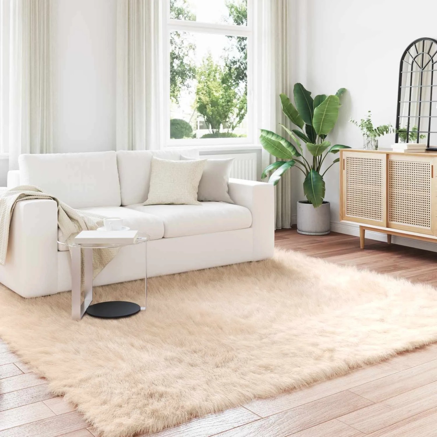 vidaXL Kunstschaffell Teppich Tafalla Beige 200 x 200 cm Polyester 42021489_2