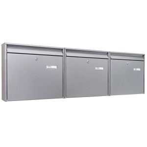 Burg-Wächter Briefkastenanlage für 3 Parteien, silberfarben, mit Montagematerial und Schlüsseln.