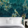 Fototapete Vögel Petrolblau, florales Muster mit Vogelmotiv für Wohnraum.