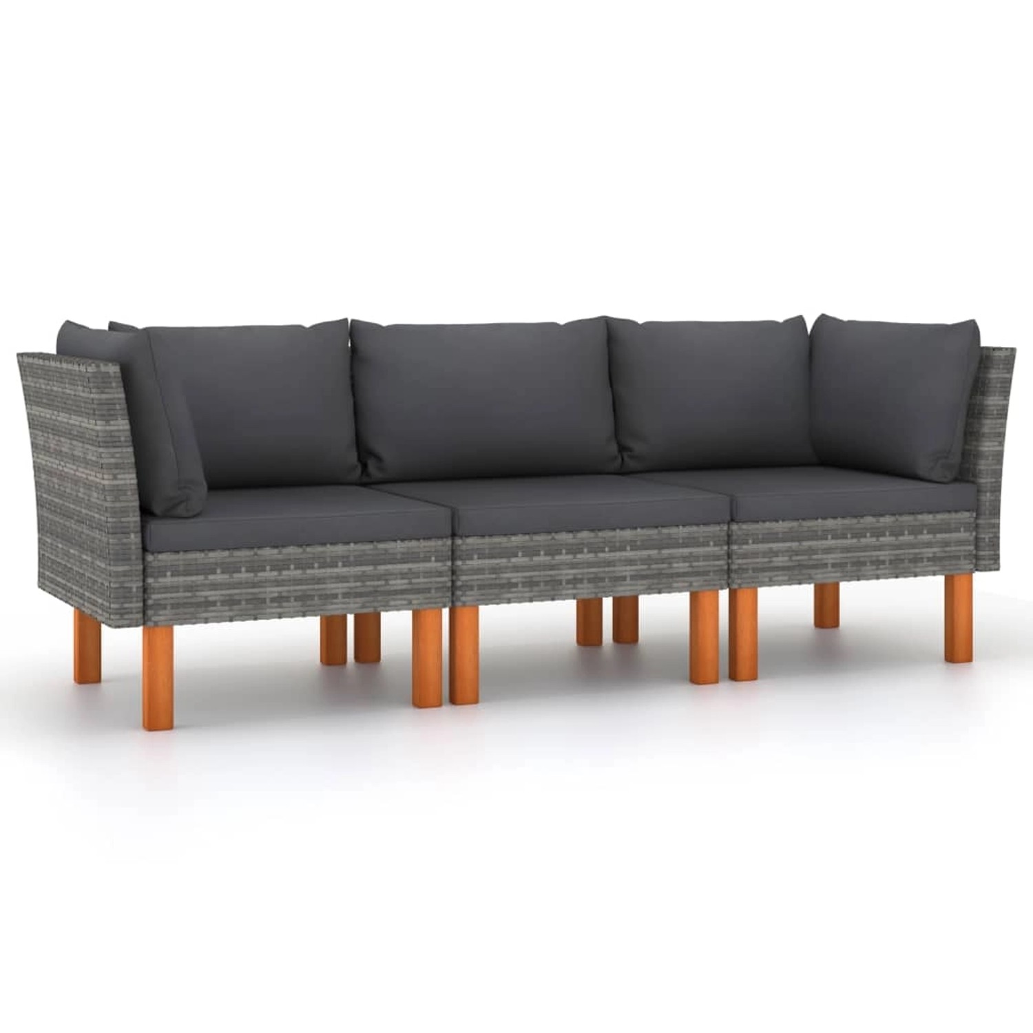 3-sitzer-gartensofa Mit Kissen Grau Poly Rattan günstig online kaufen