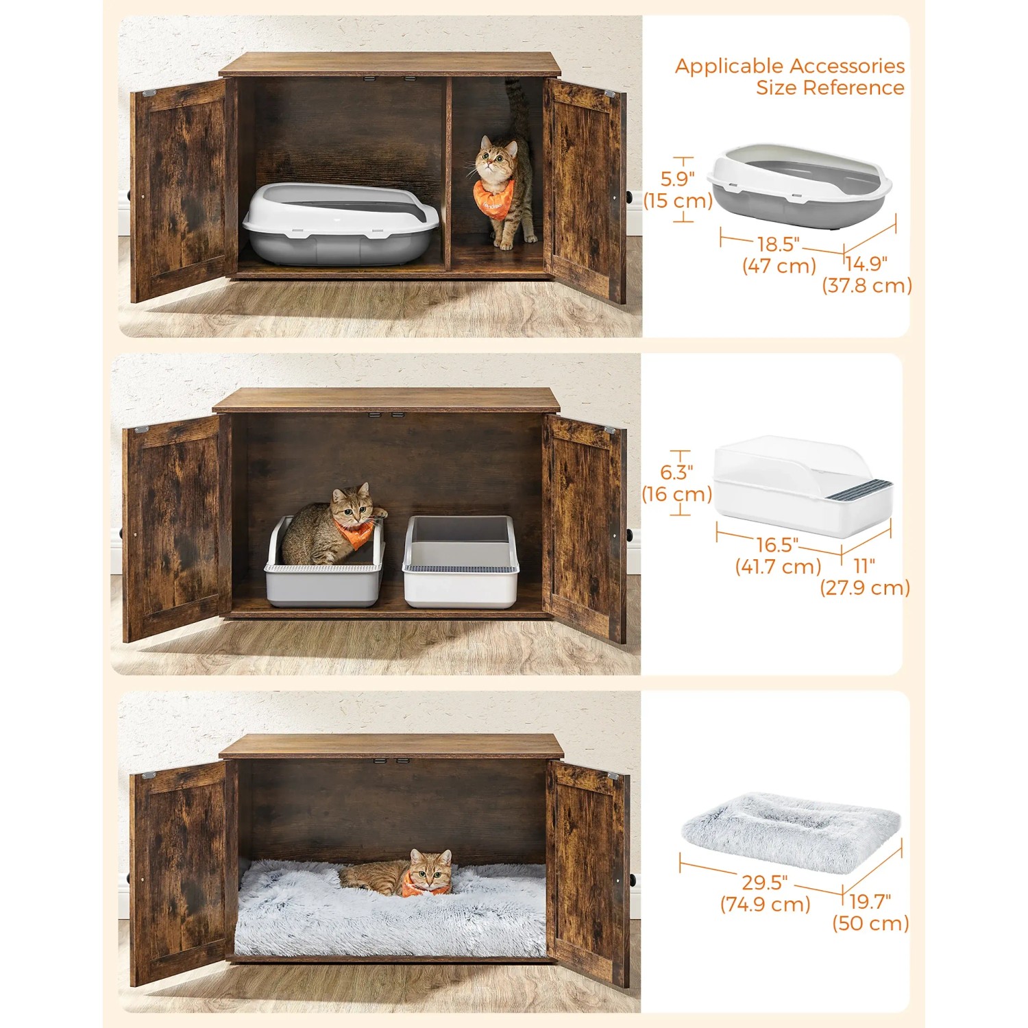 Feandrea Katzenklo-Schrank, 80x53x50 cm, braun, mit Katze, Katzenklo und Katzenbett als Option.