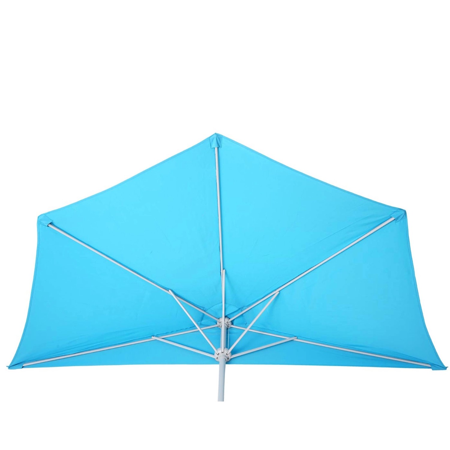 Halbrunder, türkiser Balkonschirm (3m) mit UV 50+ Schutz und Ständer.