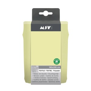 Verpackter gelber MSV Duschvorhang aus Polyester, 180x200 cm.