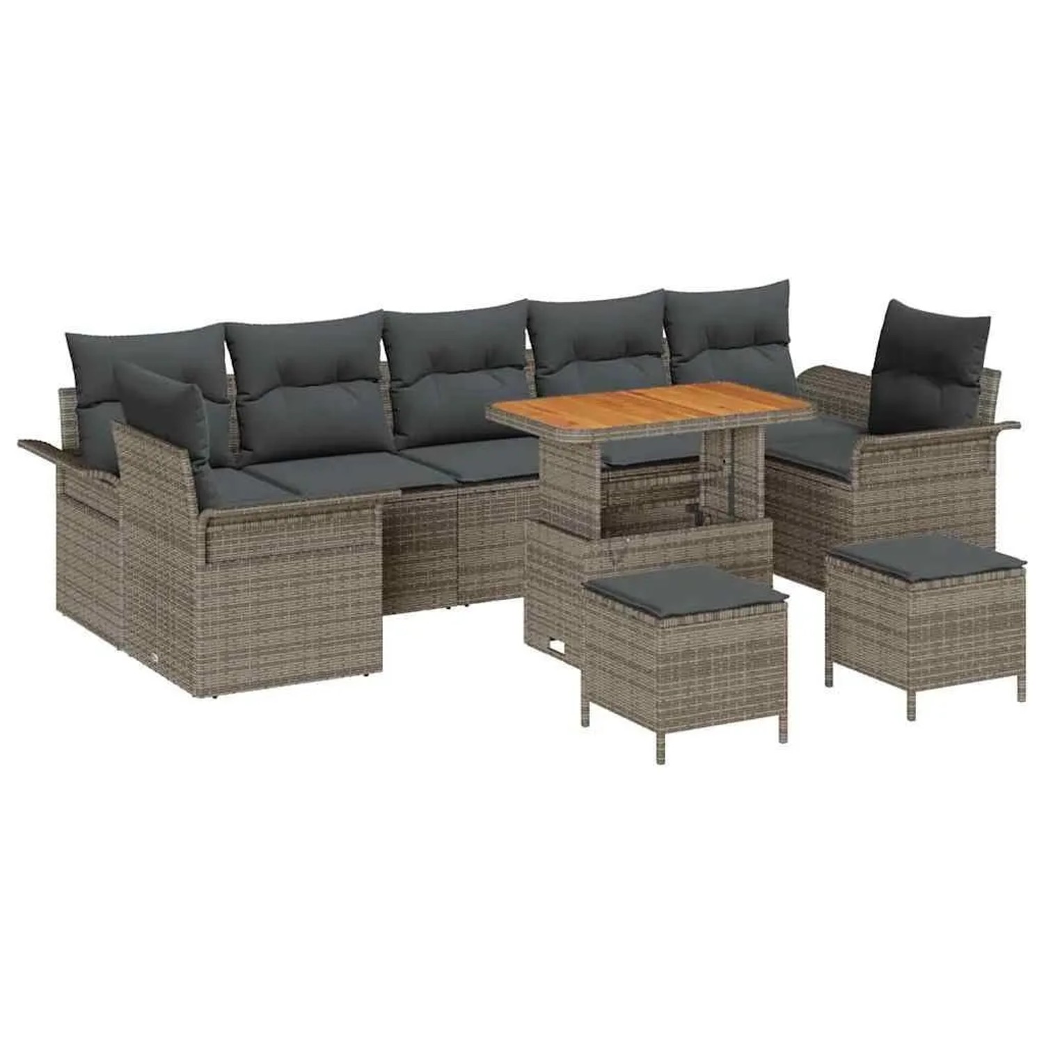 vidaXL Garten-Sofa-Set mit Kissen mit Speicher 10-Tlg Grau 3364073