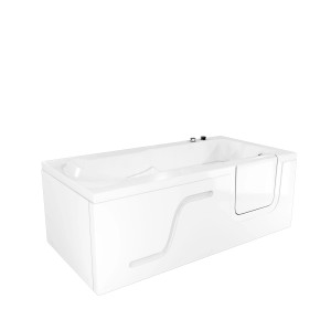 Weiße AquaVapore Senioren-Badewanne mit Tür, 150x75 cm, mit Whirlpoolfunktion.
