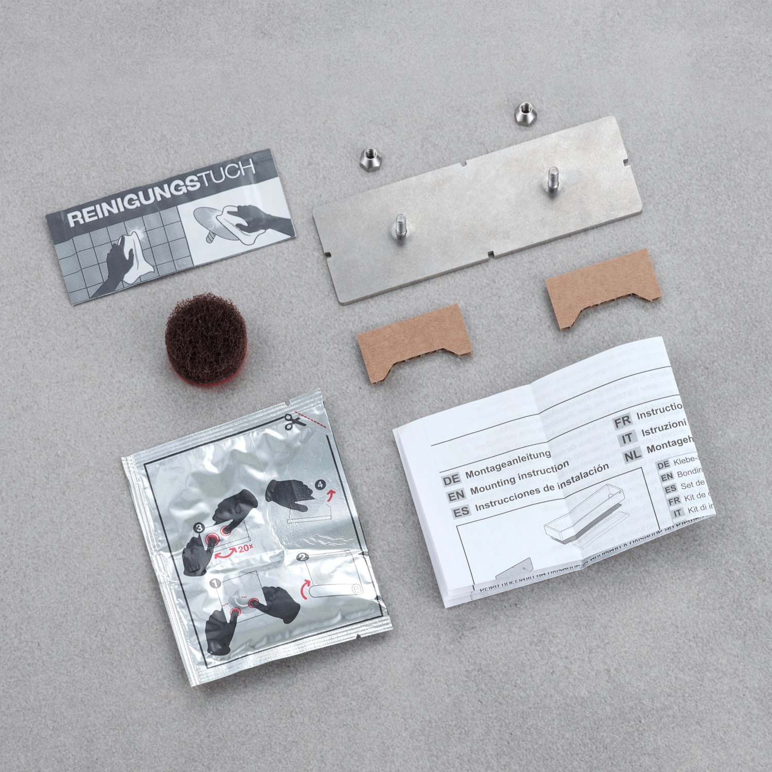 Keuco Klebe-Set 4 für Edition 11 Duschkörbe, zur Montage ohne Bohren. Badaccessoires mit Kleber, Reinigungstuch, Schleifvlies.