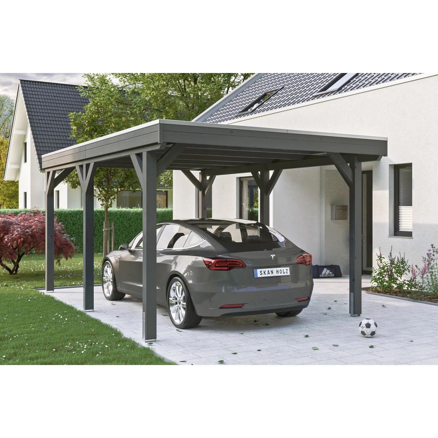 Skan Holz Carport Grunewald 321 cm x 554 cm mit EPDM-Dach Schiefergrau