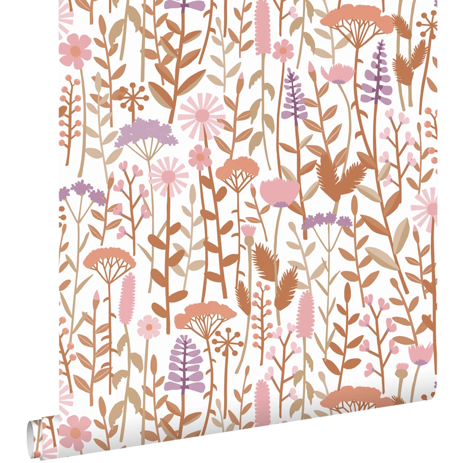 ESTAhome Tapete Feldblumen Terrakotta Lila und Rosa 50 x 900 cm günstig online kaufen