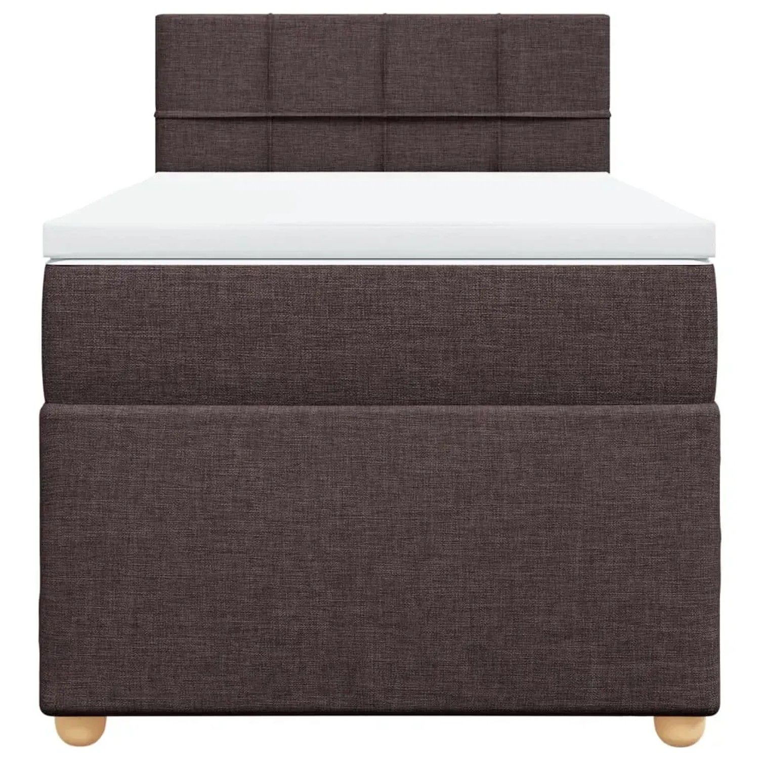 Boxspringbett dunkelbraun (90x190 cm) mit Matratze und Kopfteil. Stoffbezug.