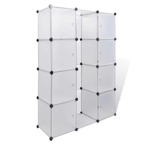 Weißer, modularer Schrank mit 9 Fächern (37x115x150 cm) für flexible Aufbewahrung.