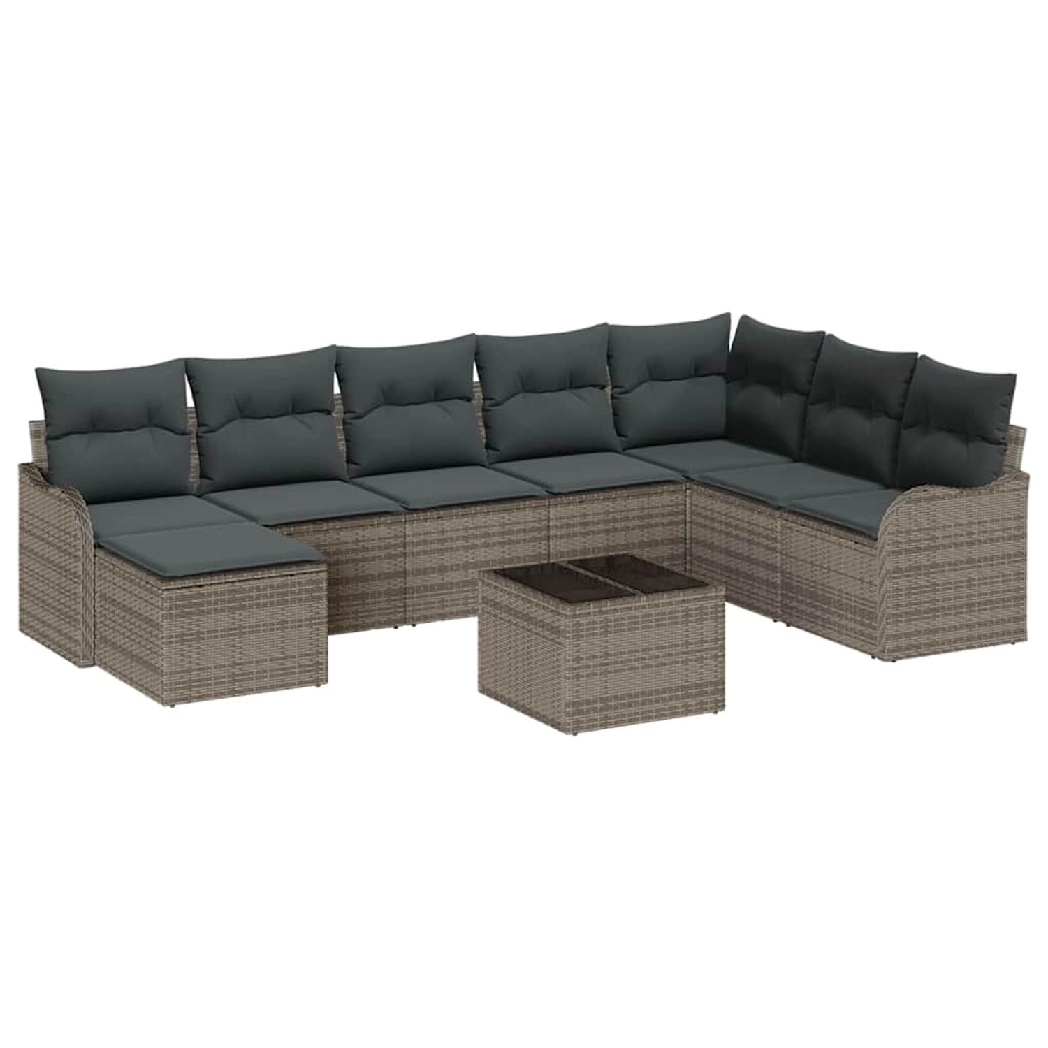 vidaXL Garten-Sofa-Set mit Kissen 9-Tlg Grau Poly Rattan 3354498 günstig online kaufen