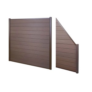 MCW WPC-Sichtschutz Savoie, 2er Set, braun. Windschutz-Zaun aus WPC und Aluminium.