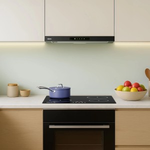 CIARRA Flachschirmhaube 60cm (A+) über Kochfeld mit Topf. Dunstabzugshaube für Abluft/Umluft.