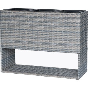 Grauer Pflanzkasten Wave aus Polyrattan, 82x28x60 cm, mit drei Pflanzbereichen. Ideal für Garten, Terrasse und Balkon.