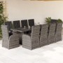 Graue 11-tlg. vidaXL Garten-Essgruppe aus Rattan mit Tisch, 10 Stühlen und Kissen.
