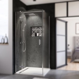 Breuer Drehtür mit Festteil für Seitenwand Quick72 Panorama, Anschlag links, Chrom