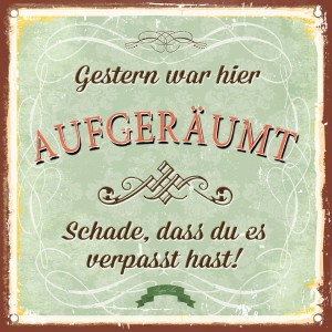 Dekopanel mit Spruch "Aufgeräumt & Geputzt", 29x29cm, für Wanddekoration.