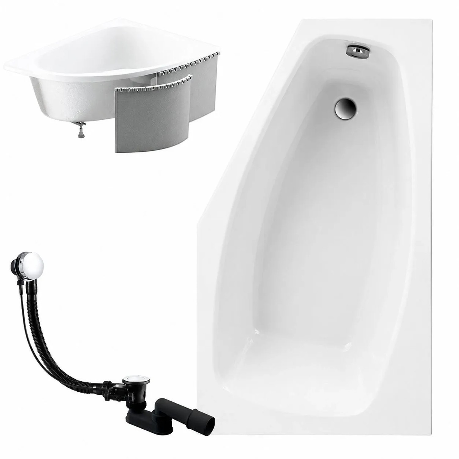 KOLMAN Badewanne Eckwanne 140 x 80 Cm Rechts Mit Styroporverkleidung Inkl. Ablauf Und Füße