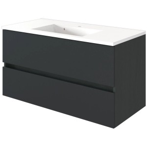 Held Möbel Einzelwaschtisch Verona, 100 cm, Grau Matt, mit Softclose und weißem Waschbecken.