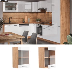 Vicco Küchen Glashängeschrank R-Line, Weiß Hochglanz/Goldkraft Eiche, 40 cm breit.