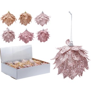Weihnachtskugel Blatt, Ø 8cm, 2-fach sortiert in Rosa und Champagner, Polyester.