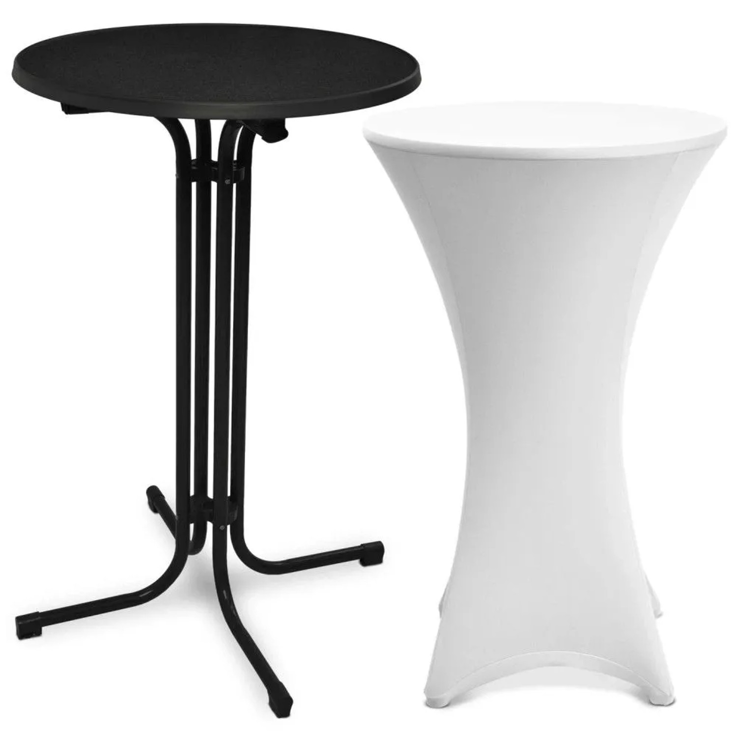 Beautissu Bellini Stehtisch Ø 70cm Schwarz mit Stella Stehtischhusse Ø 70cm Weiß
