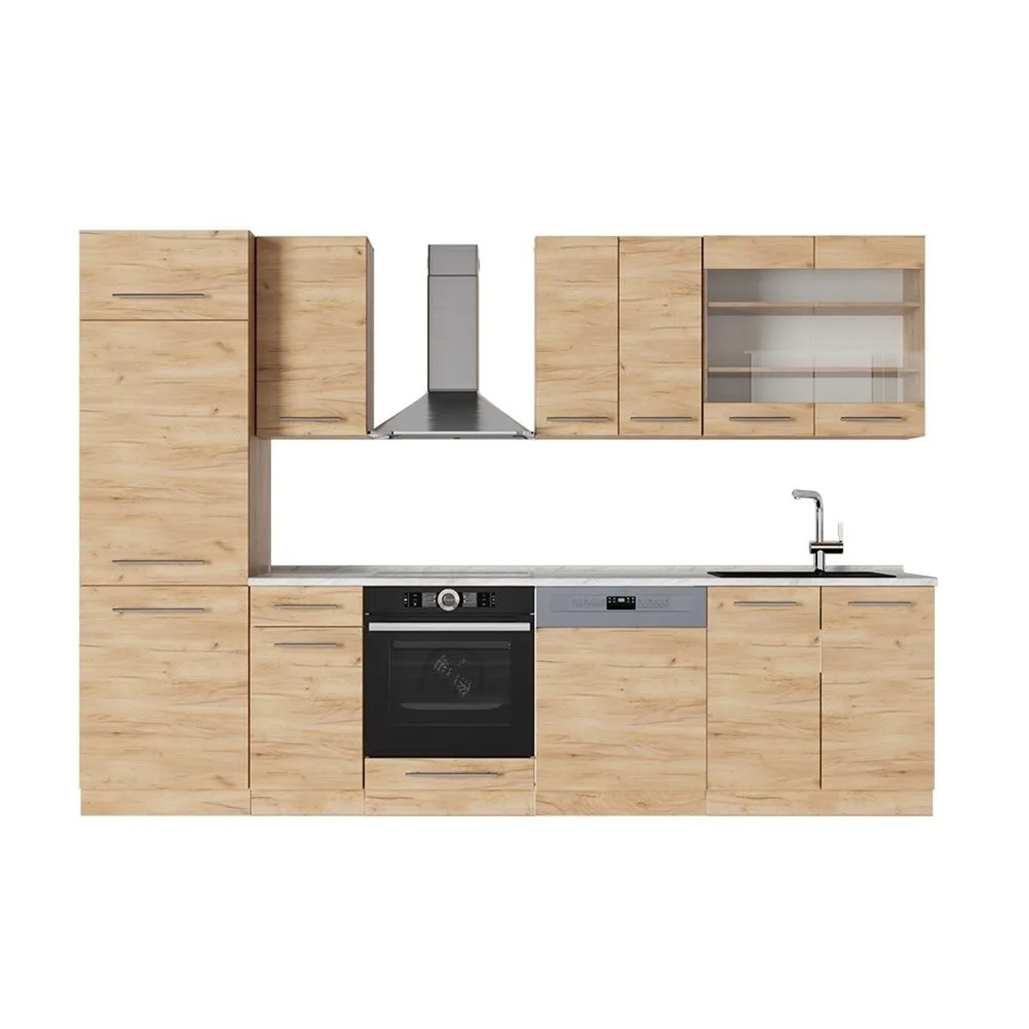 Vicco Küchenzeile Fame-Line Goldkraft Eiche 300 x 82 AP Marmor Art Nr 57055