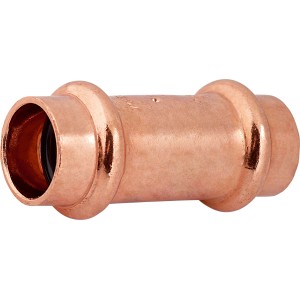 Pressmuffe aus Kupfer, Ø 15 mm, für die Verbindung von Kupferrohren im Sanitär- und Heizungsbereich.