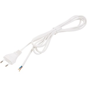 Weiße Euro-Zuleitung, 2 m, für Elektrogeräte und Lampen.