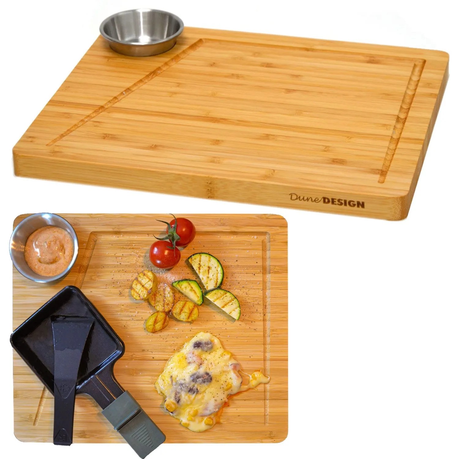 DuneDesign Raclette Teller Set mit Dipschale für 2 Personen 30 x 25 cm