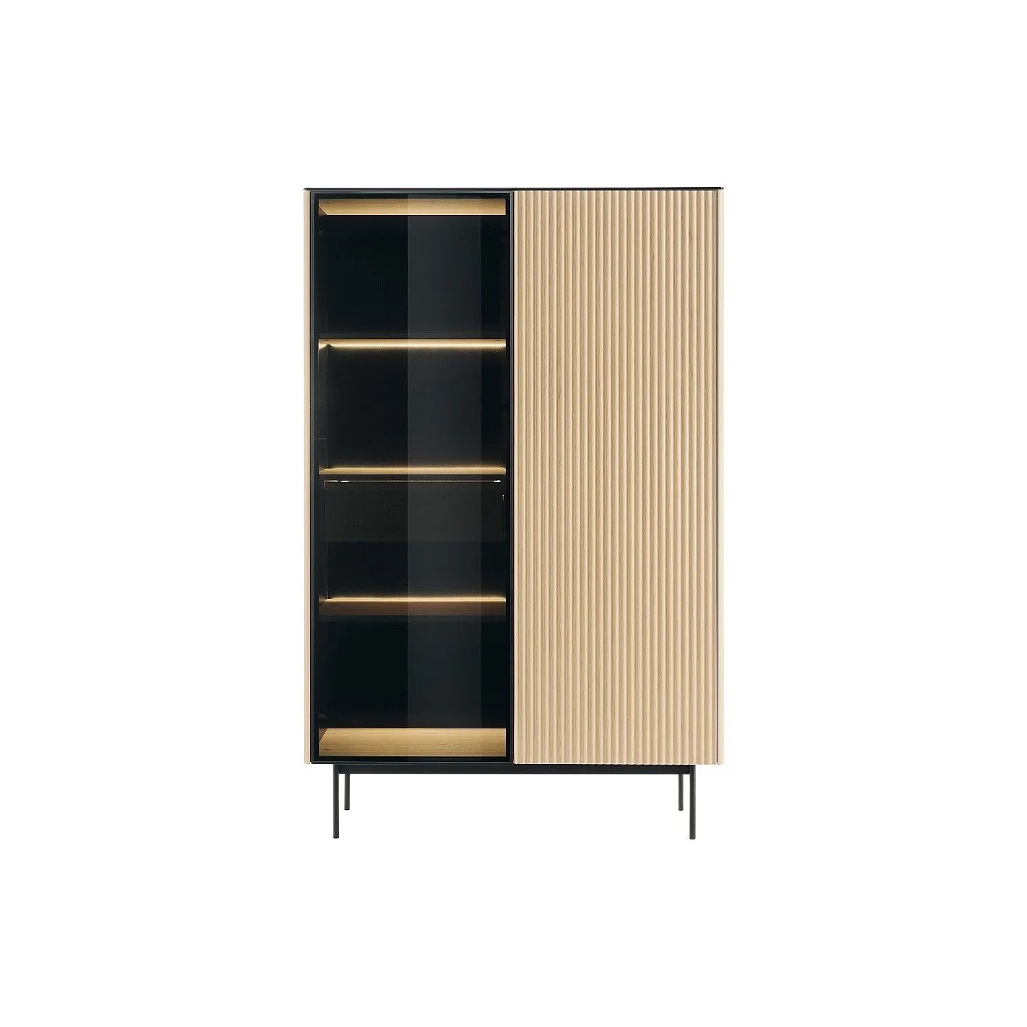 Vente-unique Vitrinenschrank Sayera Schwarz  Naturfarben Hell 107 cm