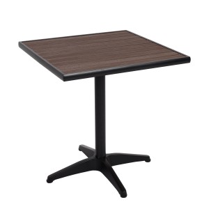 Quadratischer MCW Gartentisch J95 in Dunkelbraun/Schwarz mit robustem Aluminiumgestell.