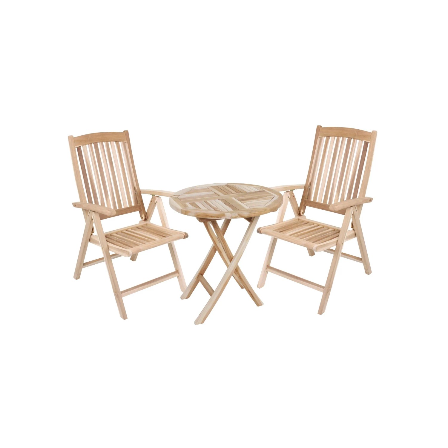 DELUKE Balkonmöbel-Set MIKA 3-tlg. Teak Hellbraun Gartenmöbel-Set Garten-Sitzgruppe Essgruppe Balkon-Set Stühle A Tisch