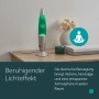 Silberne Eglo LED-Lavatischleuchte mit grünem Wasser und weißem Wachs, erzeugt beruhigenden Lava-Effekt. Dekorative Tischlampe.