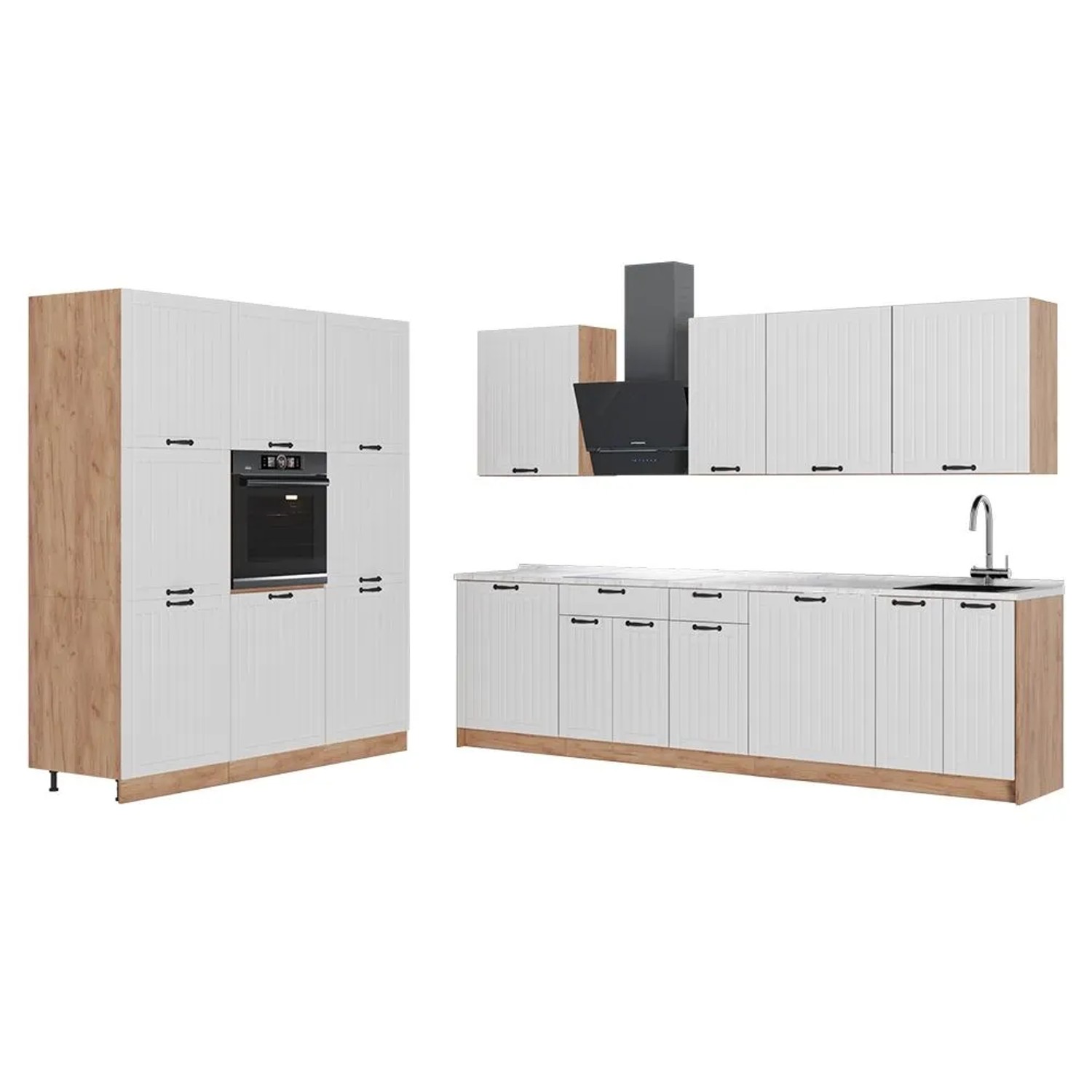 Vicco Küchenzeile Fame-Line Weiß Landhaus/Goldkraft Eiche 460 x 207 AP Marmor Art Nr 63811