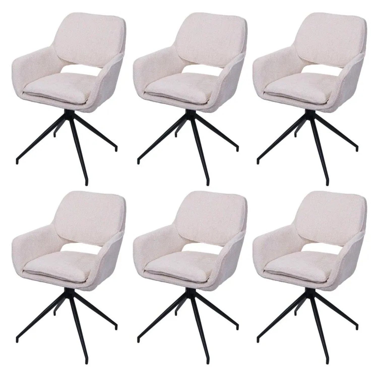 MCW Esszimmerstuhl N74 6er-Set Stoff Chenille 490g/m² Creme